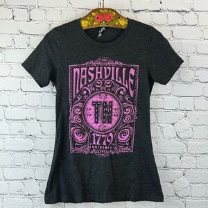 NASHVILLE Women’s T-Shirt in Dark Gray & Hot Pink, Perfect for POSHFEST, Size S